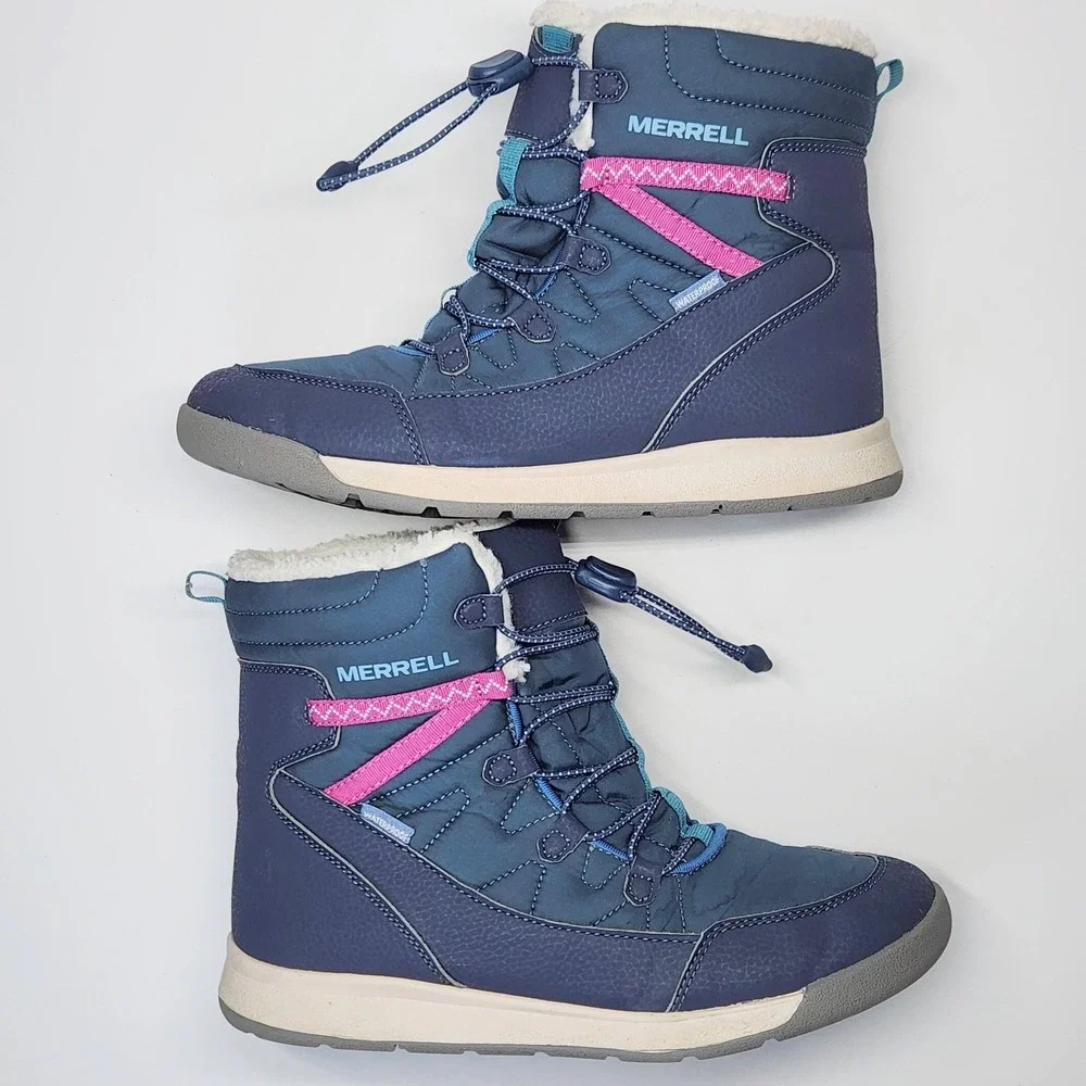 Merrell Boots Girls Size 6 Blue Waterproof Insulated Fur Winter Snow MK166125